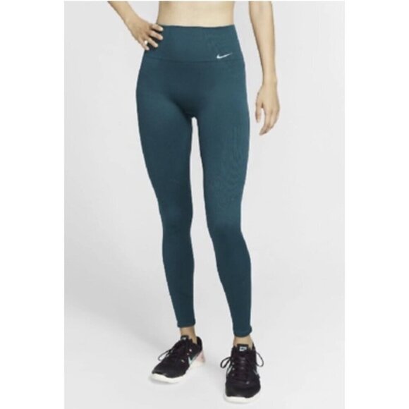 Nike Dri-Fit Womens Se L Power Studio Seamless Training Leggings Dark Teal - Picture 1 of 12